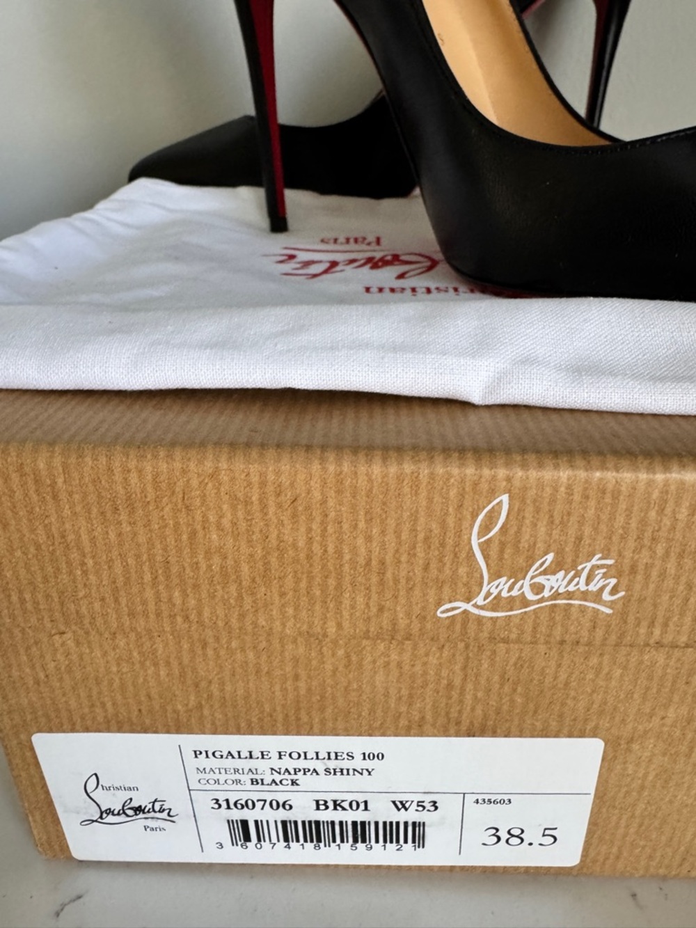 Christian Louboutin Black Leather Pointed-Toe Stiletto Pumps with Red Sole - Picture 2 of 8